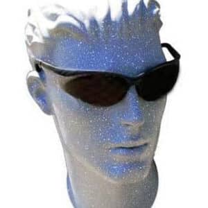 A head mannequin modelling the tinted safety glasses.