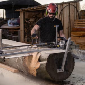 Man using Granberg's Alaskan Winch on Bearwood